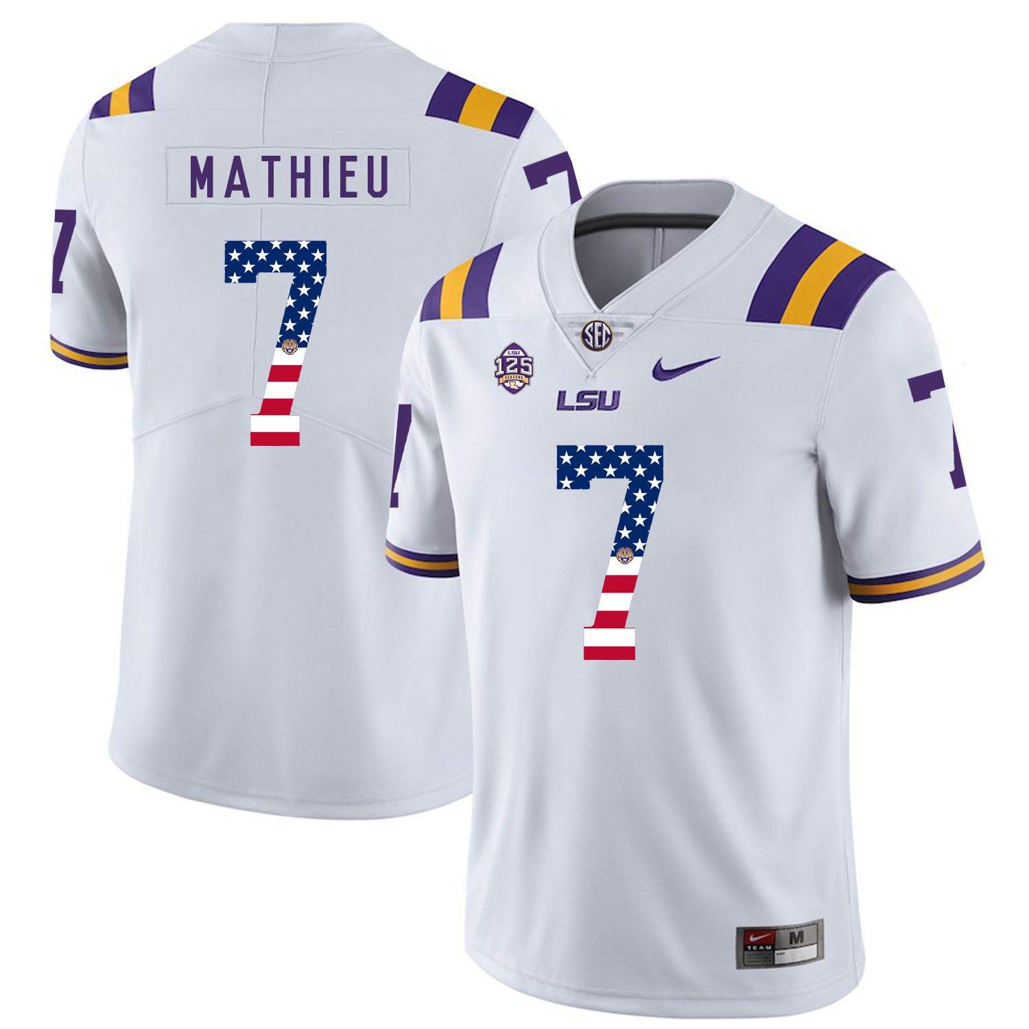 Men LSU Tigers #7 Mathieu White Flag Customized NCAA Jerseys